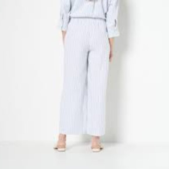 J Jason Wu Reg Linen Blend Wide Leg Crop Pants French Blue - Picture 1 of 1